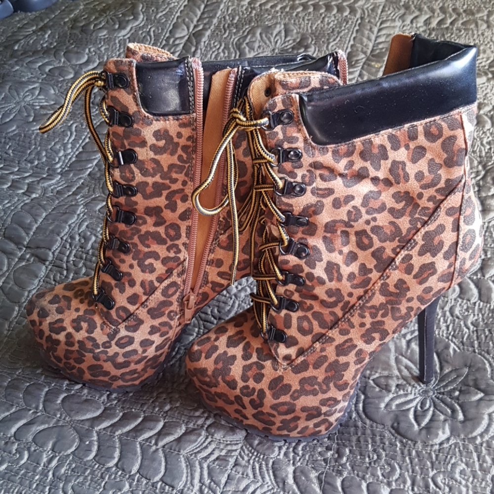 Leopard print stiletto booties